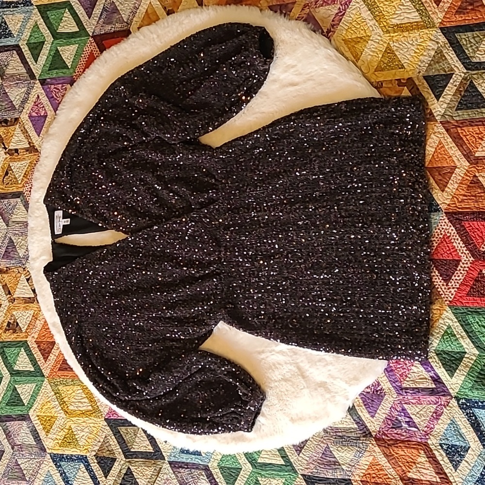 & Other Stories Black Sequin Long Dolman Sleeve Wrap Formal Mini Dress